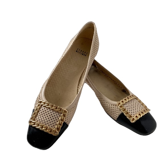 Stuart Weitzman Shoes - Stuart Weitzman Pan Napa Chairiolo Flats Beige Black Patent Leather 10SS
